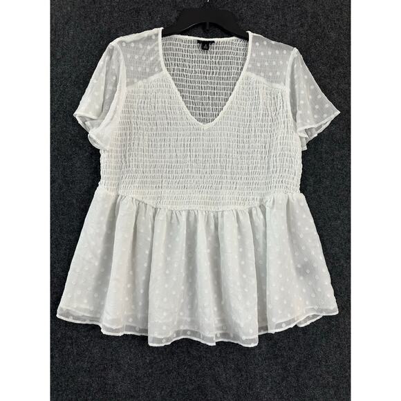 Torrid Peplum Chiffon Clip Dot Smocked Top 0 0X XL L Beachy - Picture 1 of 11